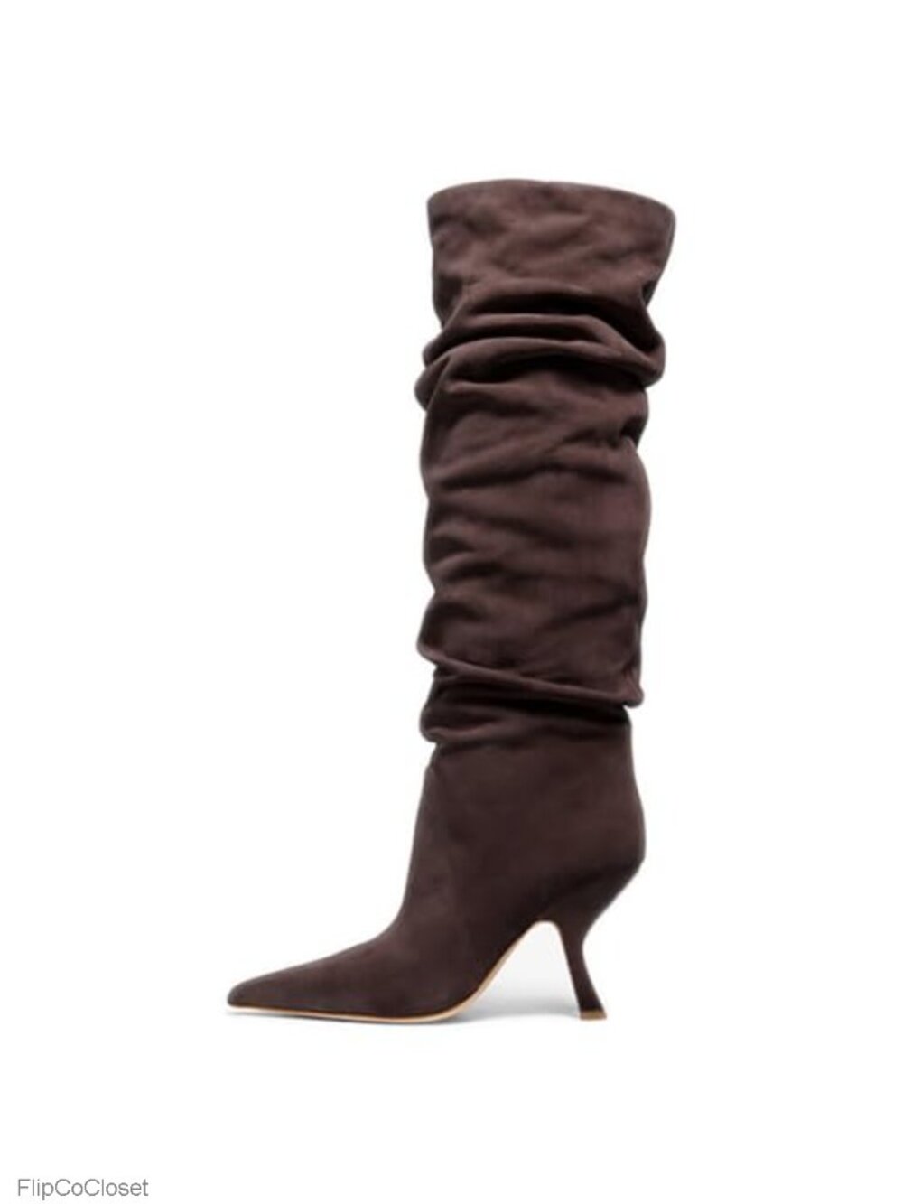 Slouch Knee High Boots Kitten Heel Pointed Toe Tall Boots